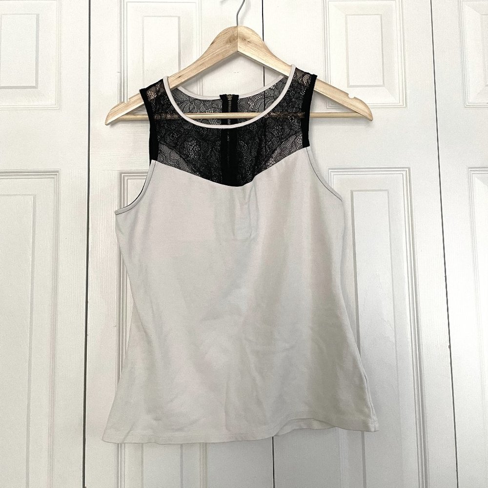 EXPRESS | white tank top w/ black lace chest & back zipper - size small